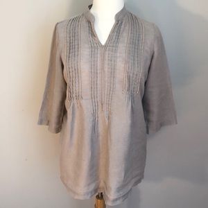 Pleated taupe linen blouse